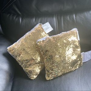 Gold and White Sequins Reversible Pillows